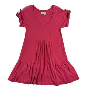 Saturday Sunday Anthropologie Dress L Pink Slub Knit Boho Tiered Summer Coastal
